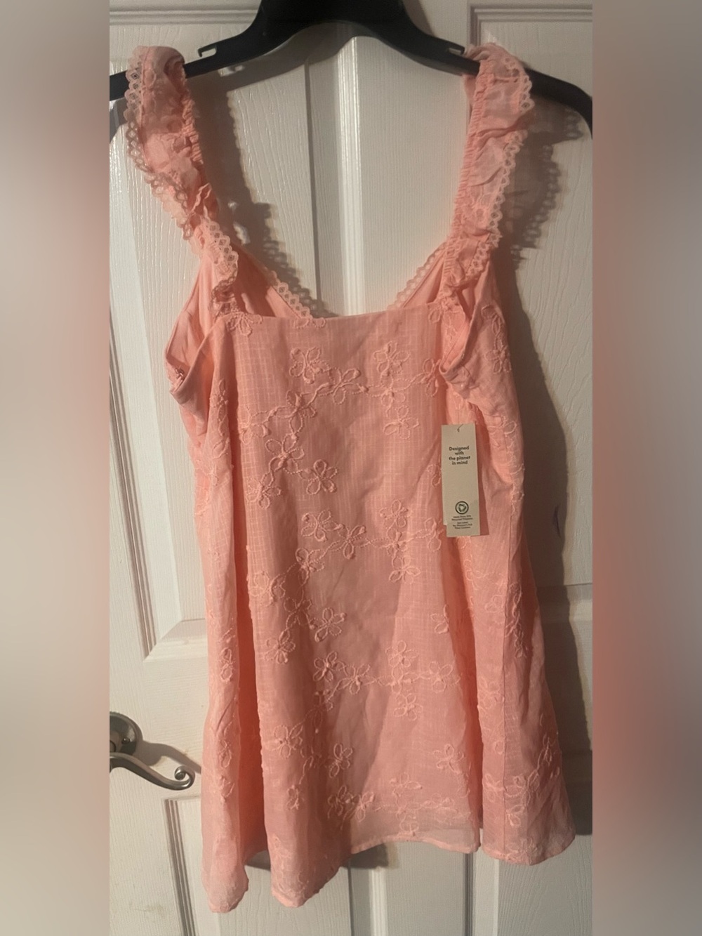 NWT No Boundaries Pink Coral Embroidered Ruffle Strap Mini Dress M 8/10 - Picture 10 of 11